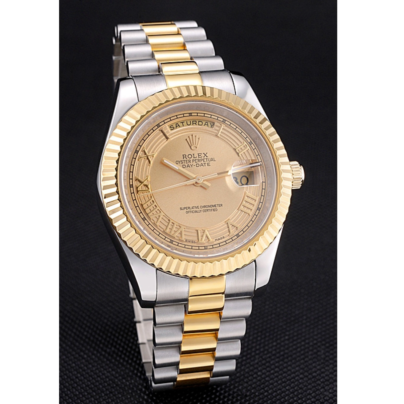 Rolex aaa copy Dial Day-Date 18k Tone Gold Gold Two Plated Stainless Steel Rolex 0519